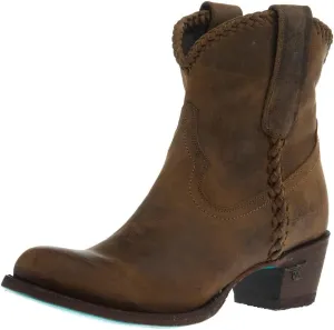 Lane Women's Plain Jane Distressed Booties Round Toe Brown 7 M