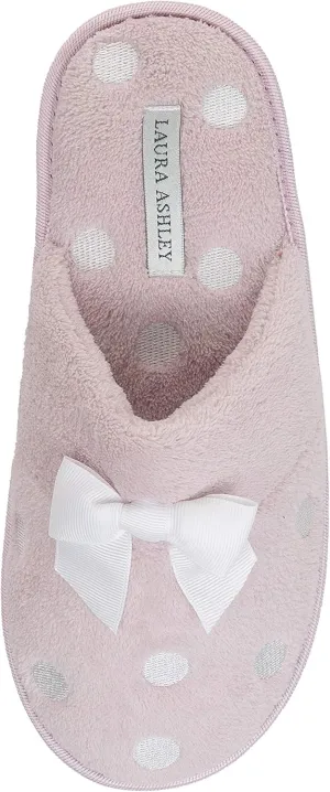 Laura Ashley Ladies Embroidered Soft Terry Scuff Slipper