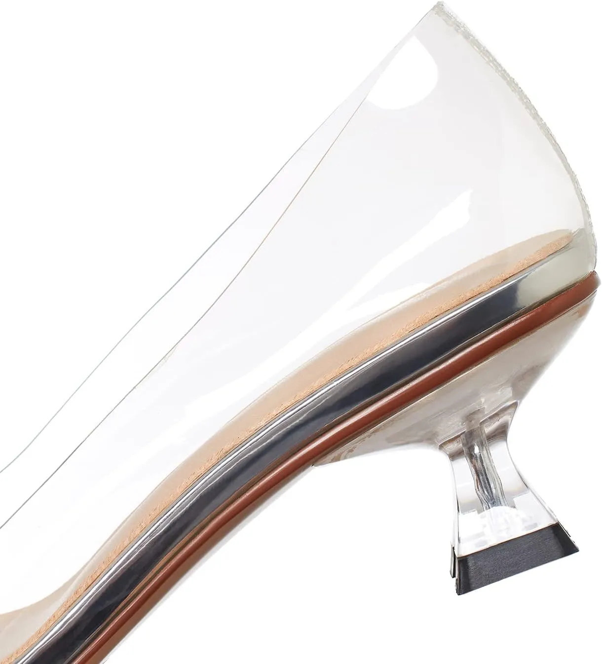 LEHOOR Women Clear Slip On Pumps Kitten Heel Round Closed Toe Sandals 1 Inch Low Heel Summer Transparent PVC Trendy Wedding Party Dress Shoes Size 4-9.5 M US