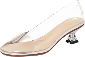 LEHOOR Women Clear Slip On Pumps Kitten Heel Round Closed Toe Sandals 1 Inch Low Heel Summer Transparent PVC Trendy Wedding Party Dress Shoes Size 4-9.5 M US