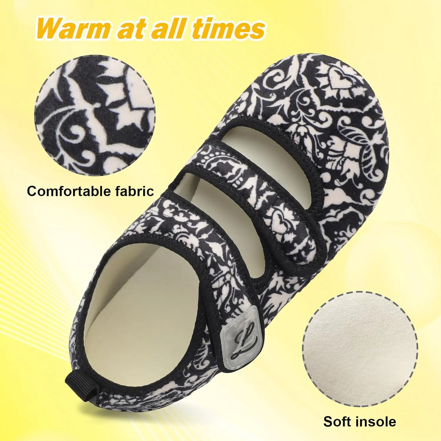 LeIsfIt Womens Slippers Adjustable Diabetic Slippers Wide Soft Arthritis Edema House Shoes Warm Fuzzy Slipper Socks with Rubber Sole