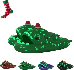 LELEBEAR Halloween Christmas Shark Slippers,3D Cartoon Shark Slides Glow in Dark,Beach Open Toe Shower Sandals for Women Men
