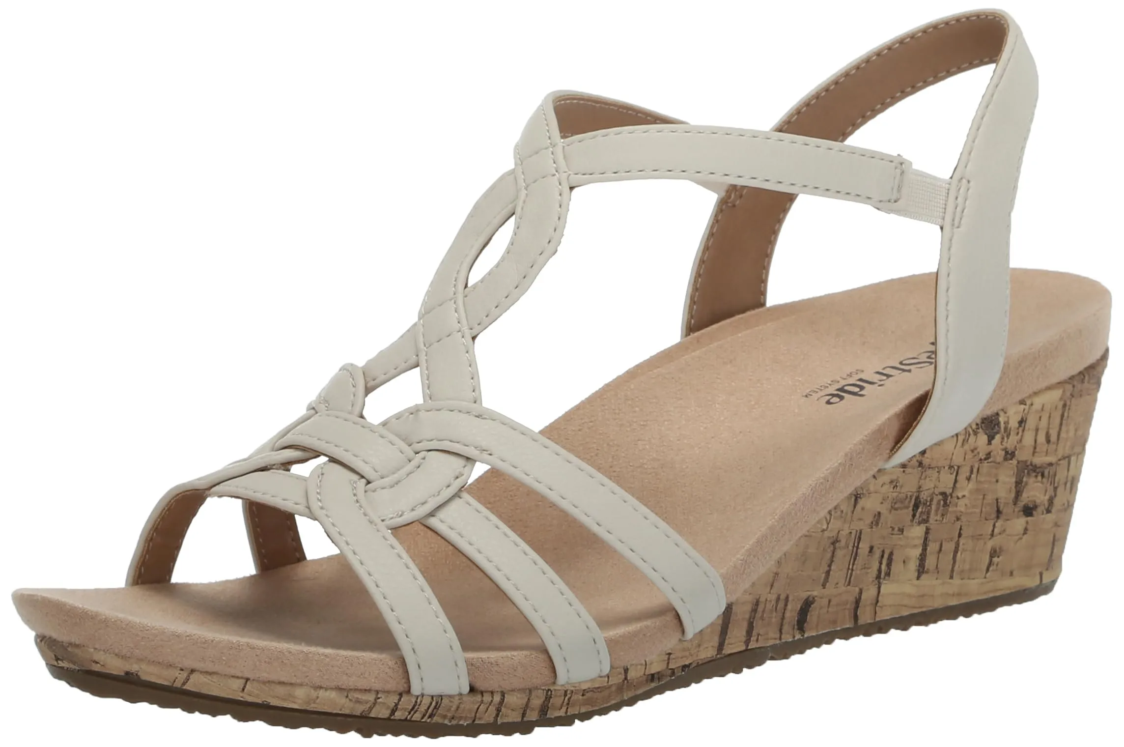 LifeStride Womens Monaco 2 Strappy Cork Wedge Sandals Bone 6.5 W