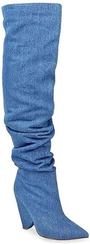 Liliana Women Wedge High Heel Over Knee Boots Nano-2 Denim 5.5