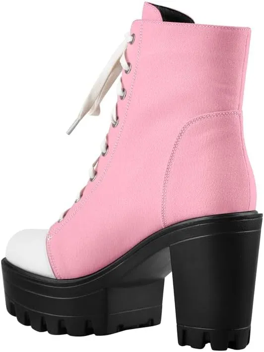 LISHAN Women's Platform Canvas High Heels