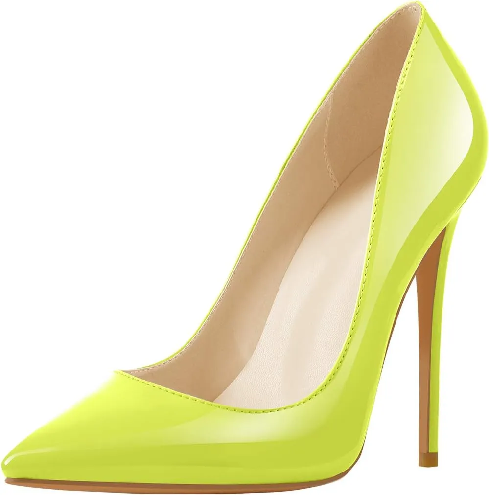 LISHAN Women's Sexy Pointed Toe Stiletto Pumps,Slip On Patent Leather High Heels,Wedding Dress Formal Shoes