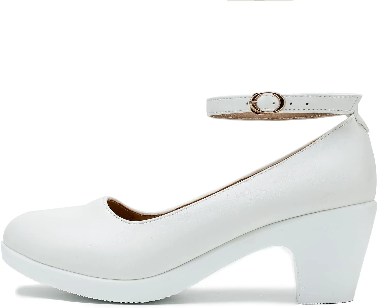 LIURUIJIA Women's Chunky Low Block Heels Mary Jane Closed Toe Work Pumps Ankle Strap Comfortable Round Toe Dress Wedding Work Shoes