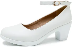 LIURUIJIA Women's Chunky Low Block Heels Mary Jane Closed Toe Work Pumps Ankle Strap Comfortable Round Toe Dress Wedding Work Shoes