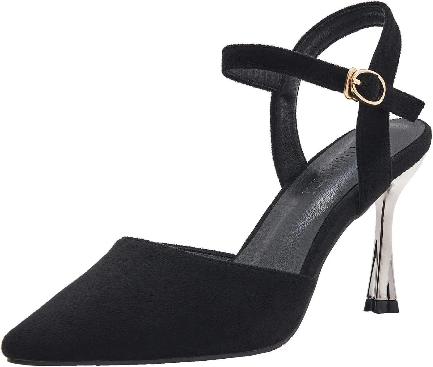 LizFoYa Women’s Suede Leather High Heels Ankle Strap Dress Party Pumps Pointed Toe D'Orsay Shoes