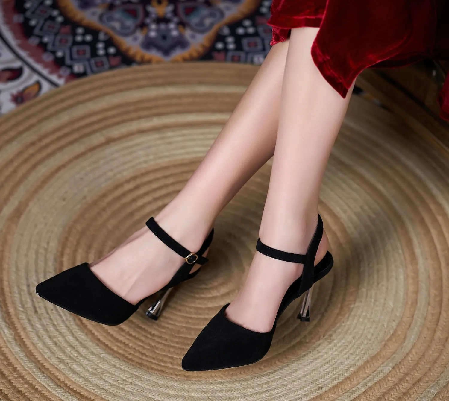 LizFoYa Women’s Suede Leather High Heels Ankle Strap Dress Party Pumps Pointed Toe D'Orsay Shoes