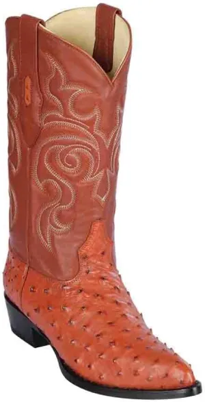 Los Altos Boots Men's J Toe #990303 | Genuine Full Quill Ostrich Leather | Color Cognac (7.5 EE)