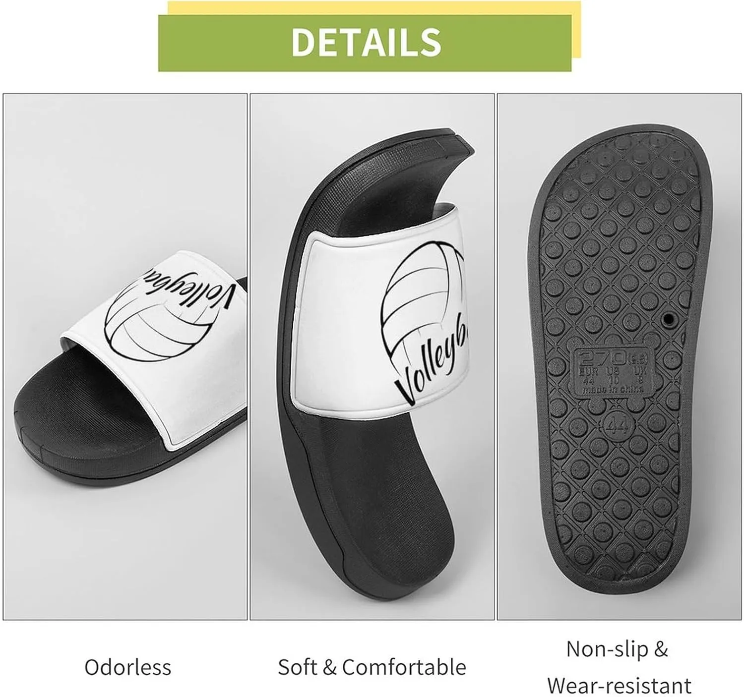 Love is Volleyball Funny Slide Sandals Non-Slip PVC Shower Slipper House Shoes Open Toe Slippers for Adult