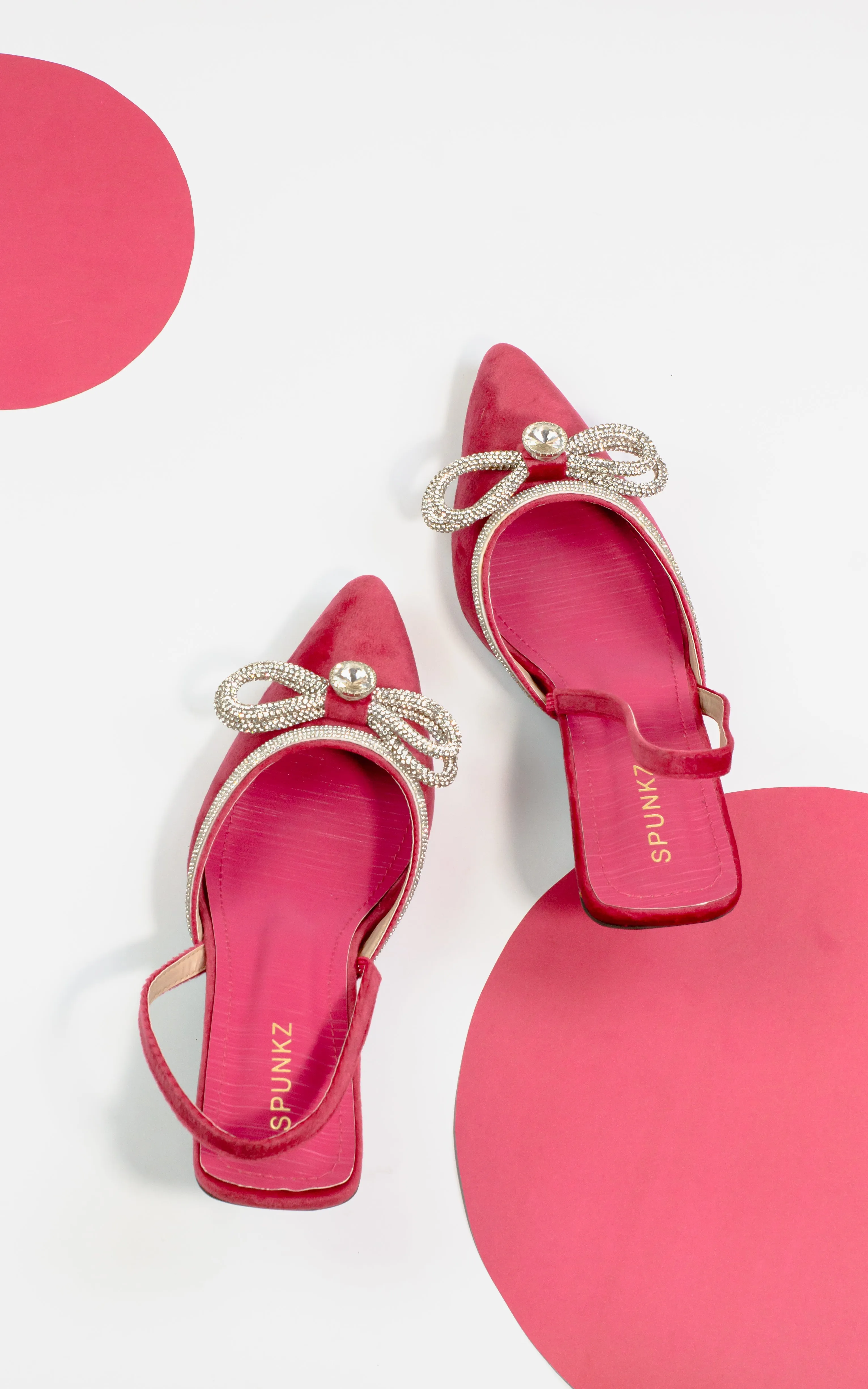 Loxi Pink Pointed Diamante Bow Low Heel - 11011