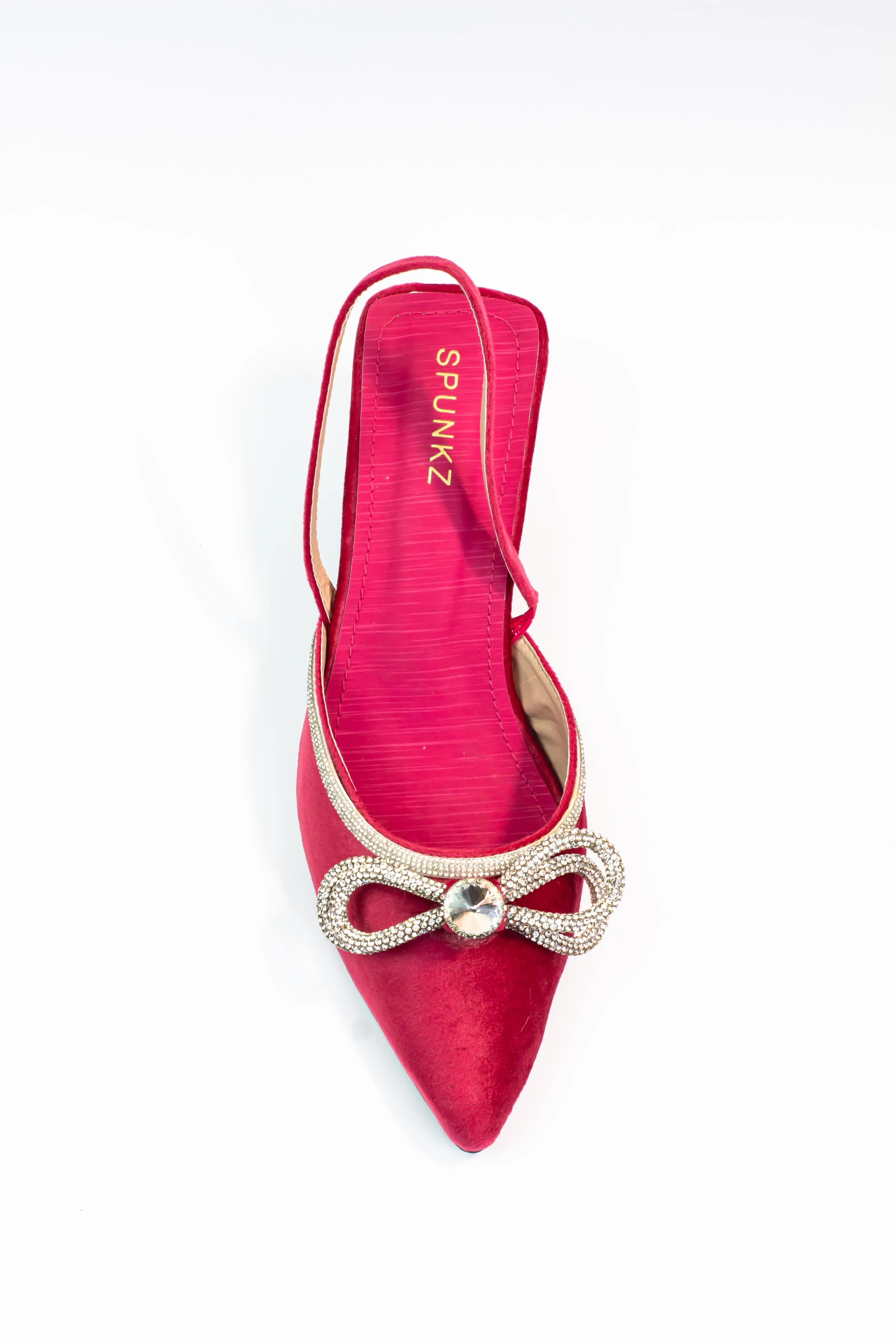 Loxi Pink Pointed Diamante Bow Low Heel - 11011