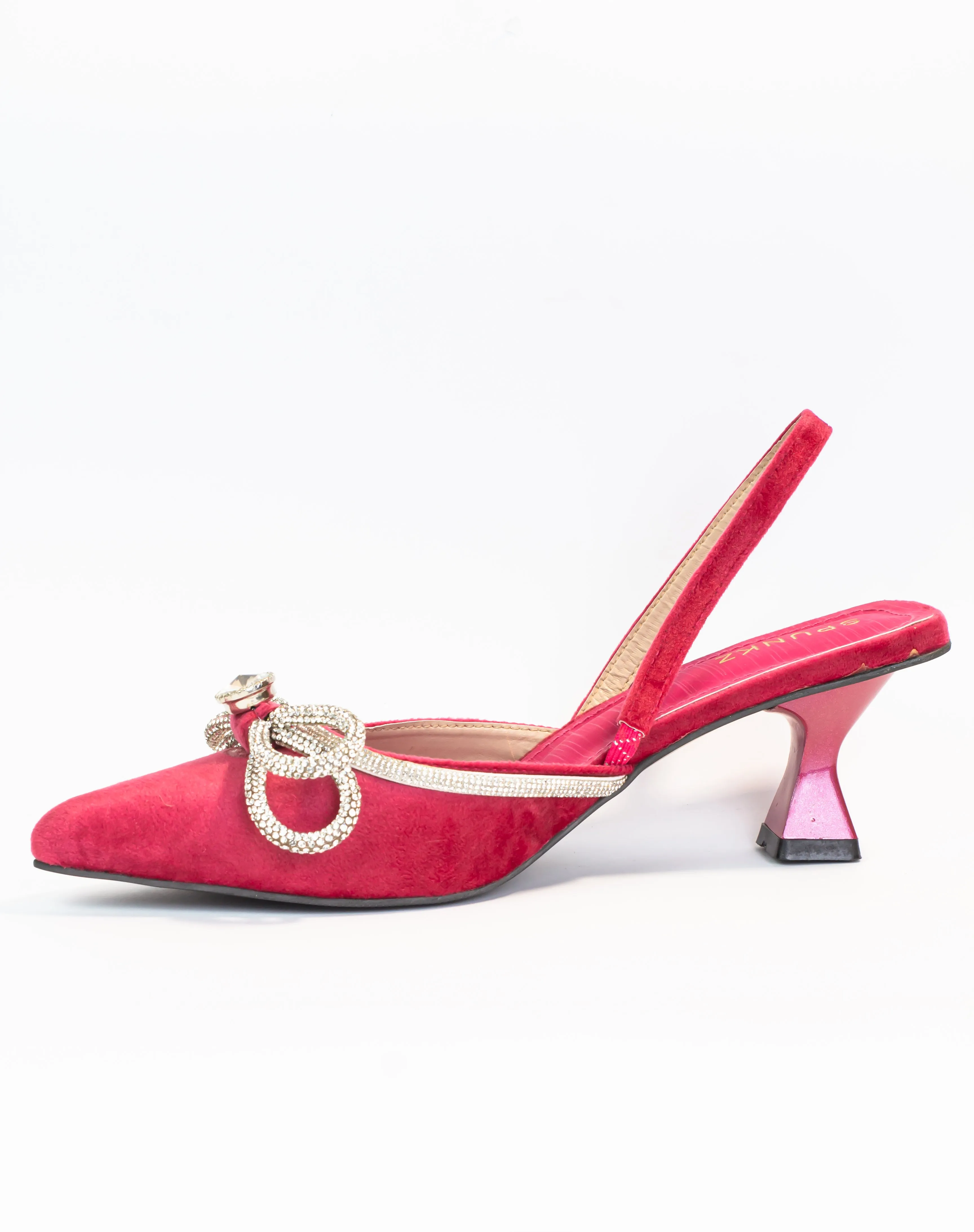 Loxi Pink Pointed Diamante Bow Low Heel - 11011