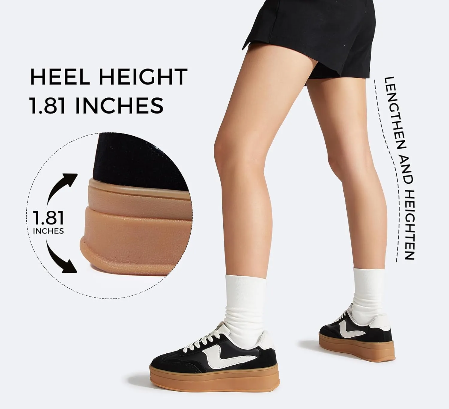 LUCKY STEP Women's Platform Fashion Sneakers Thick Sole Suede Genuine Leather Classic Rubber Gum Sole Low Top Casual Walking Shoes