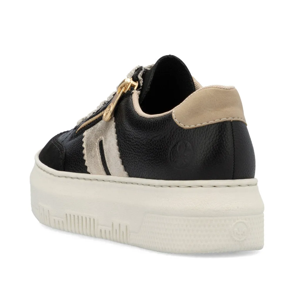 M1912-00 - Black/Gold Platform Sneaker - Rieker