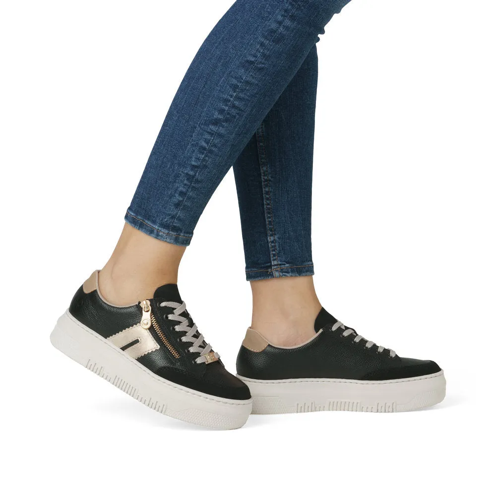 M1912-00 - Black/Gold Platform Sneaker - Rieker
