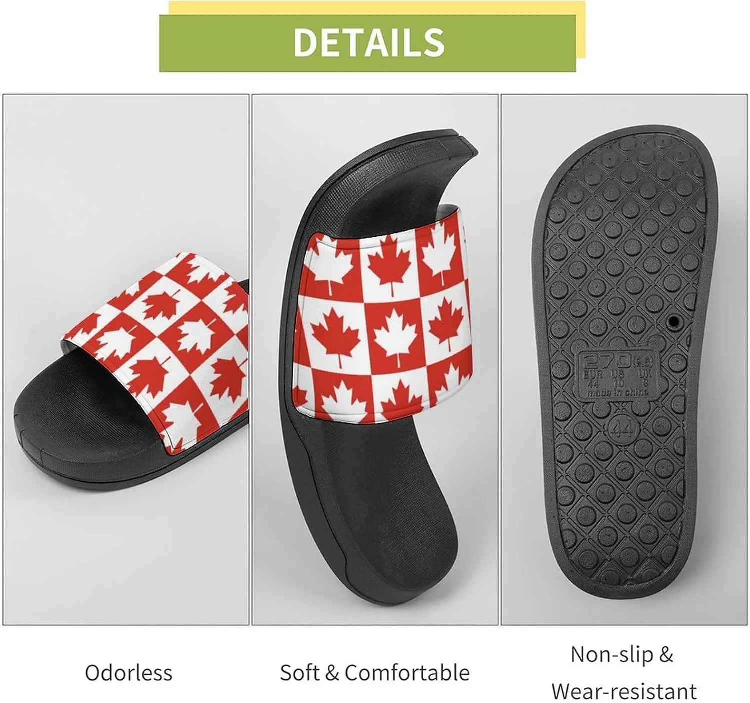Maple Leaf Canada CA Flag Funny Slide Sandals Non-Slip PVC Shower Slipper House Shoes Open Toe Slippers for Adult