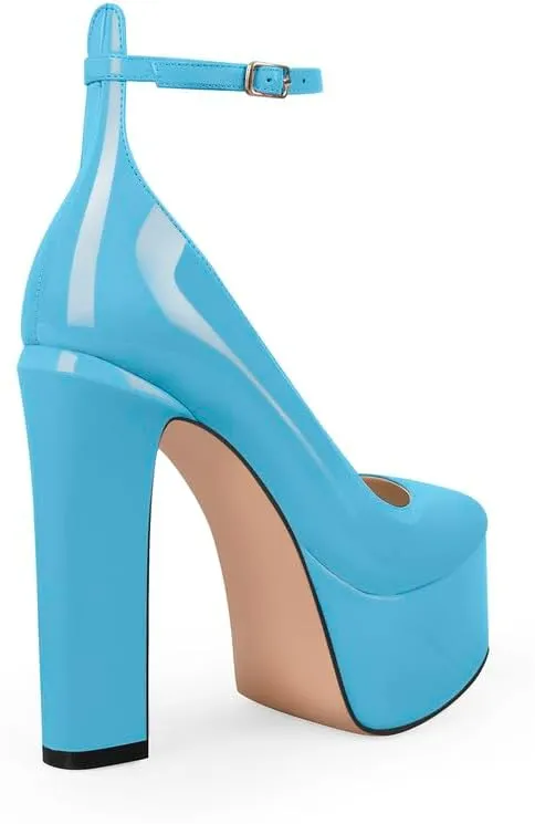 Mary Jane Platform Buckle High Heels, Ankle Strap Round Toe Closed Toe Pumps