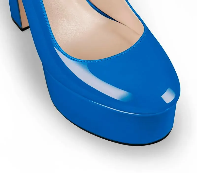 Mary Jane Platform Buckle High Heels, Ankle Strap Round Toe Closed Toe Pumps