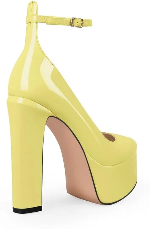 Mary Jane Platform Buckle High Heels, Ankle Strap Round Toe Closed Toe Pumps