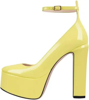 Mary Jane Platform Buckle High Heels, Ankle Strap Round Toe Closed Toe Pumps