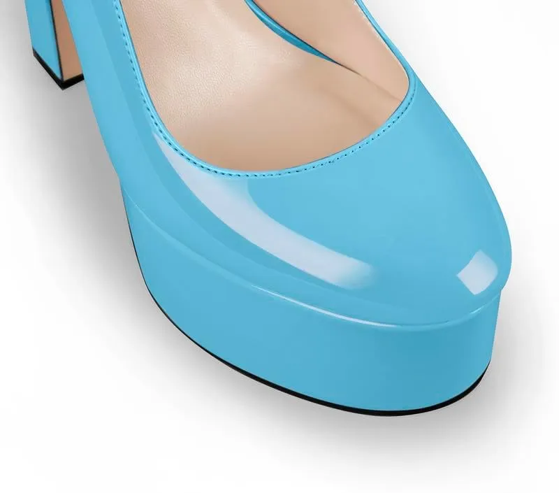 Mary Jane Platform Buckle High Heels, Ankle Strap Round Toe Closed Toe Pumps