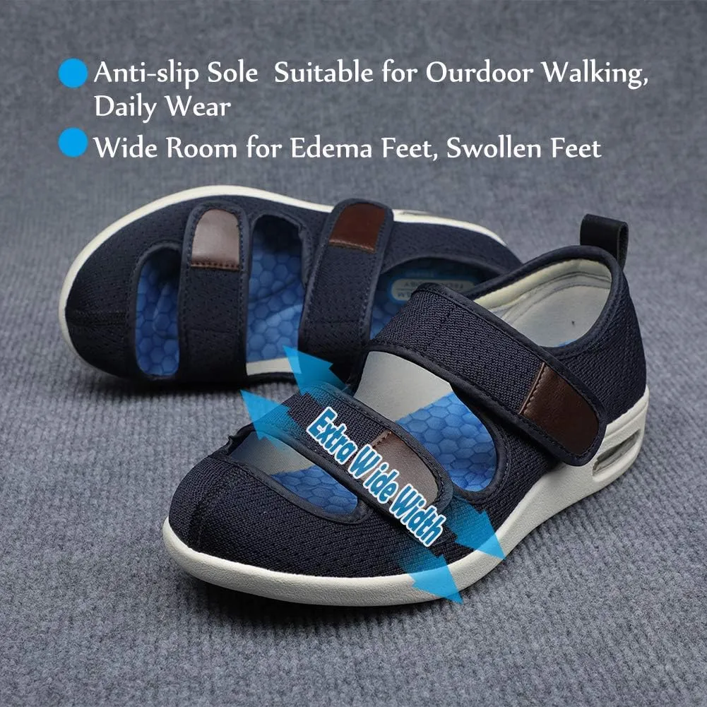 Mei MACLEOD Wide House Slipper Adjustable Strap Edema Shoes for Swollon Feet Diabetic Indoor Outdoor