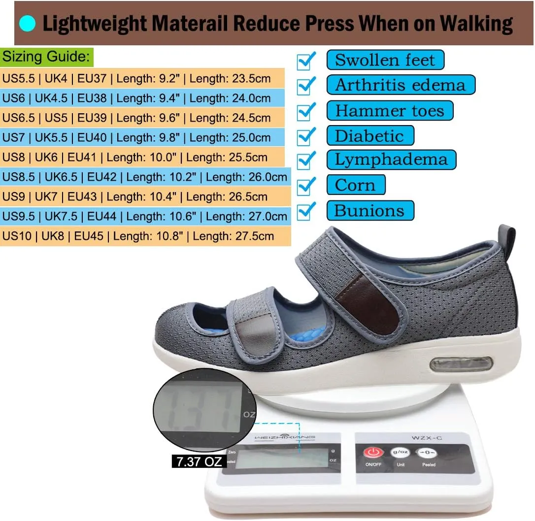 Mei MACLEOD Wide House Slipper Adjustable Strap Edema Shoes for Swollon Feet Diabetic Indoor Outdoor