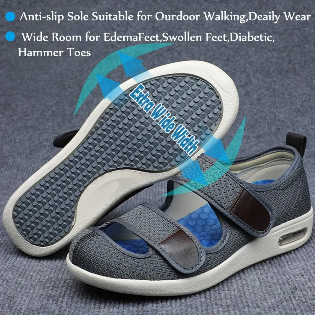 Mei MACLEOD Wide House Slipper Adjustable Strap Edema Shoes for Swollon Feet Diabetic Indoor Outdoor