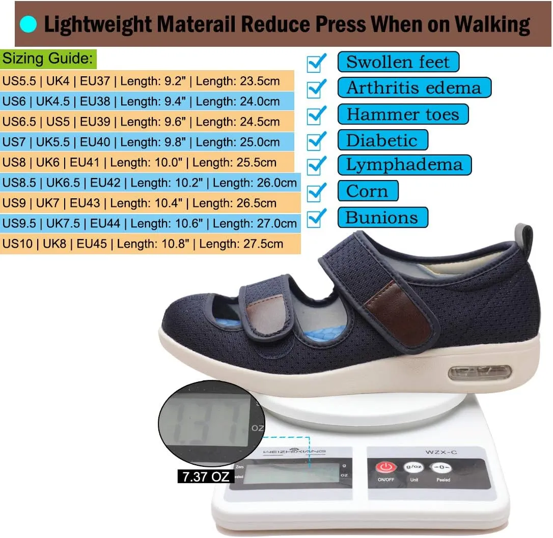 Mei MACLEOD Wide House Slipper Adjustable Strap Edema Shoes for Swollon Feet Diabetic Indoor Outdoor