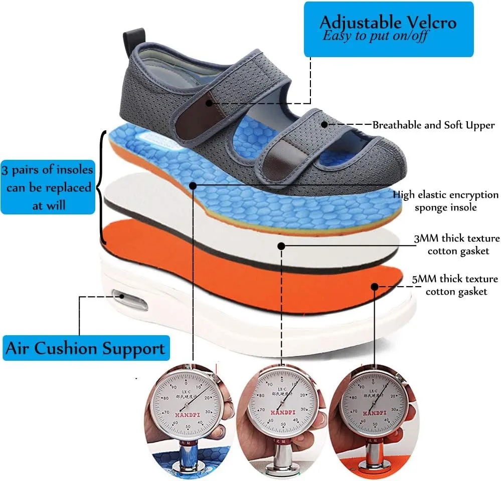 Mei MACLEOD Wide House Slipper Adjustable Strap Edema Shoes for Swollon Feet Diabetic Indoor Outdoor