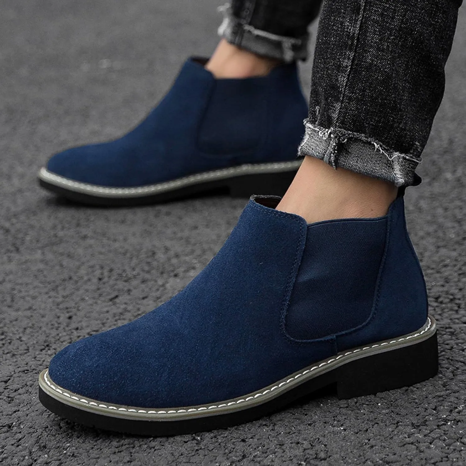 Men’s and Women’s Height Increasing Chelsea Boots - 2.36 Inches Taller, Suede Leather Slip-On Elevator Ankle Boots, Comfortable Formal and Casual Shoes