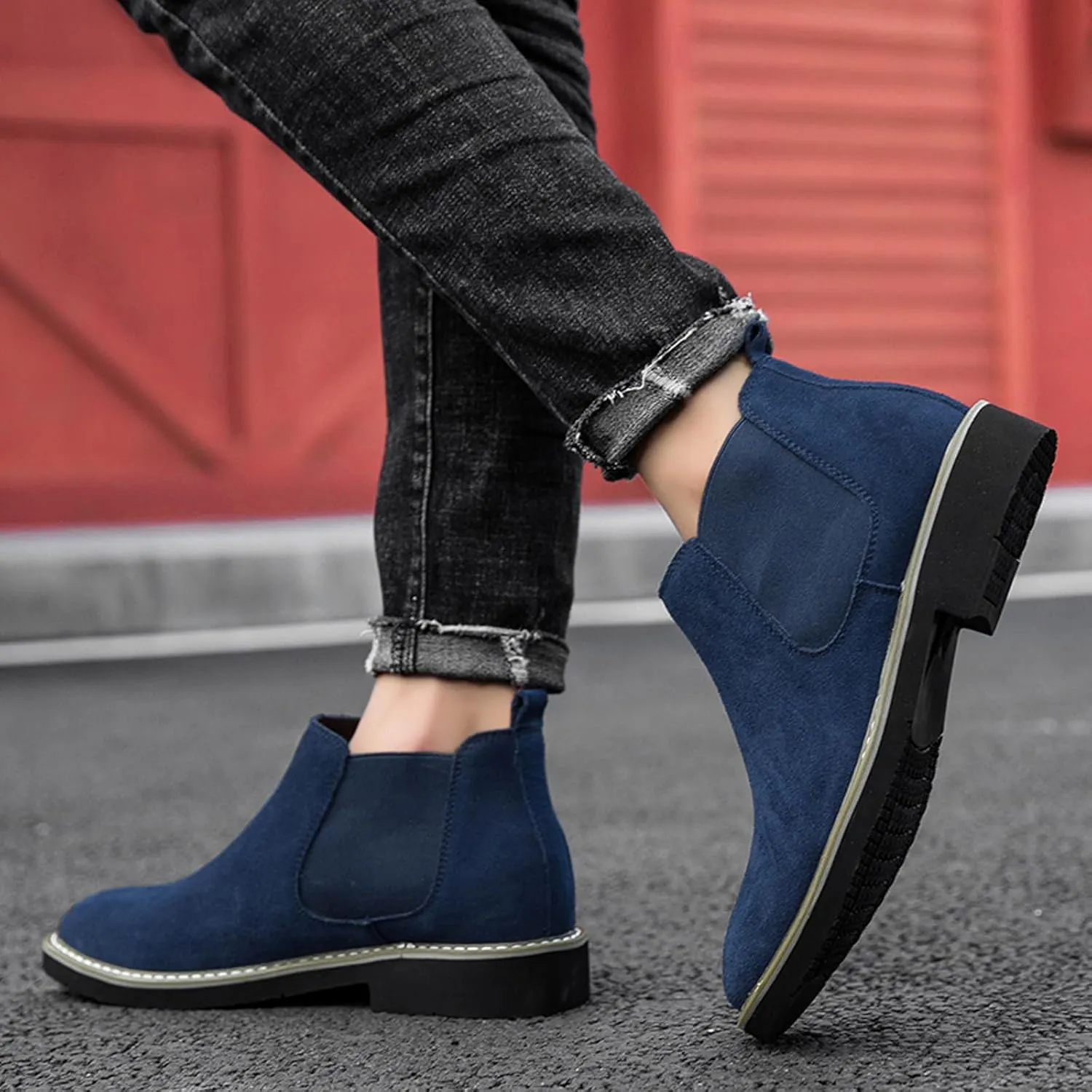 Men’s and Women’s Height Increasing Chelsea Boots - 2.36 Inches Taller, Suede Leather Slip-On Elevator Ankle Boots, Comfortable Formal and Casual Shoes