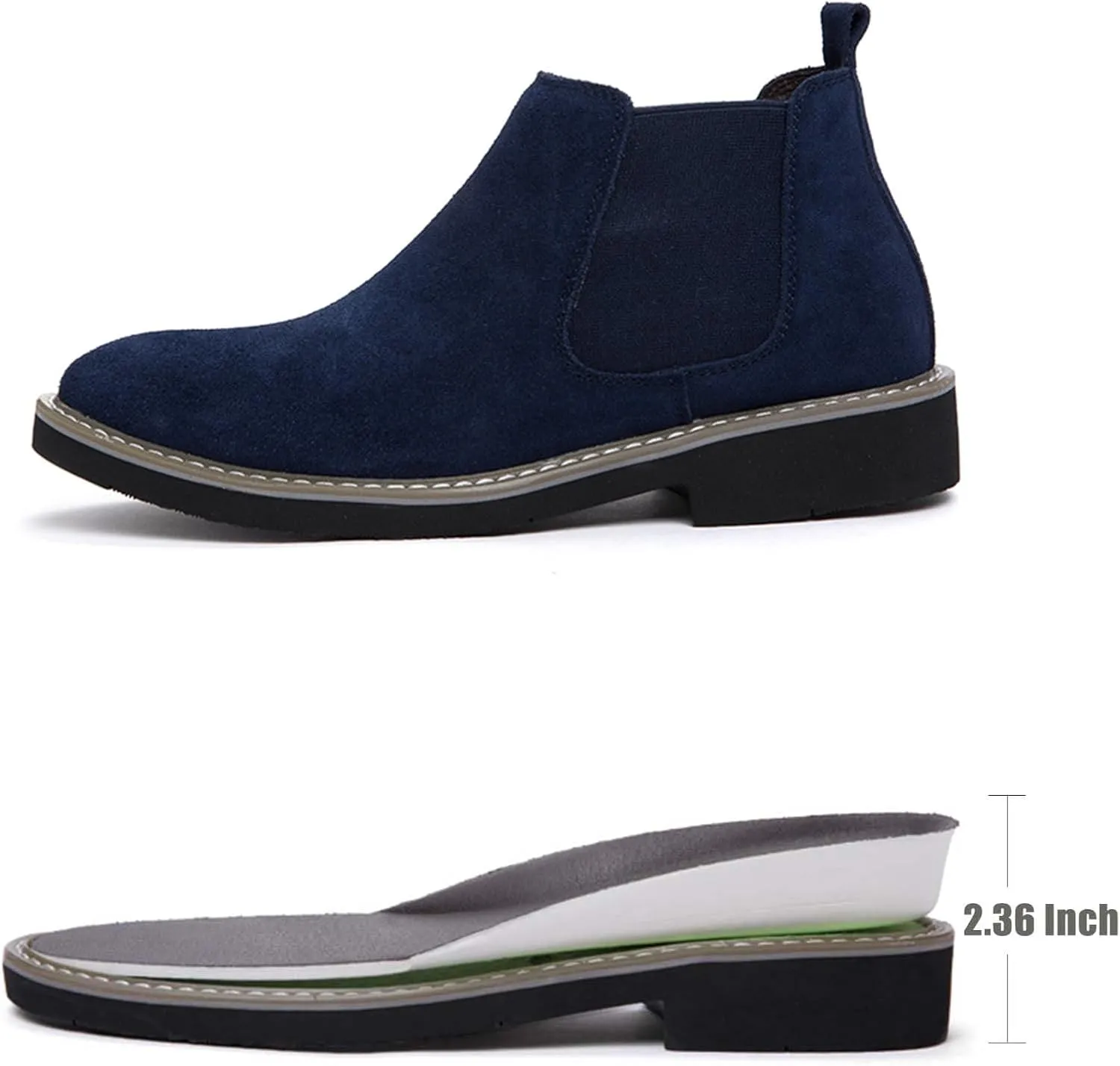 Men’s and Women’s Height Increasing Chelsea Boots - 2.36 Inches Taller, Suede Leather Slip-On Elevator Ankle Boots, Comfortable Formal and Casual Shoes