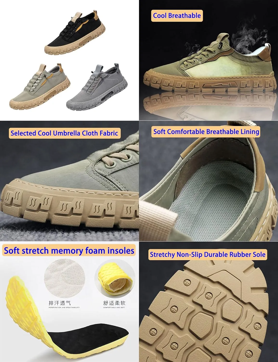 Men's Breathe Canvas Fashion Sneaker,Comfy Height Non-Slip Outdoor Travel Hiking Jogging Skateboarding Shoes