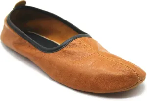 Mens Indoor Leather Slippers Antique Tan Traditional Babouche House Shoes Barefoot Moccasin