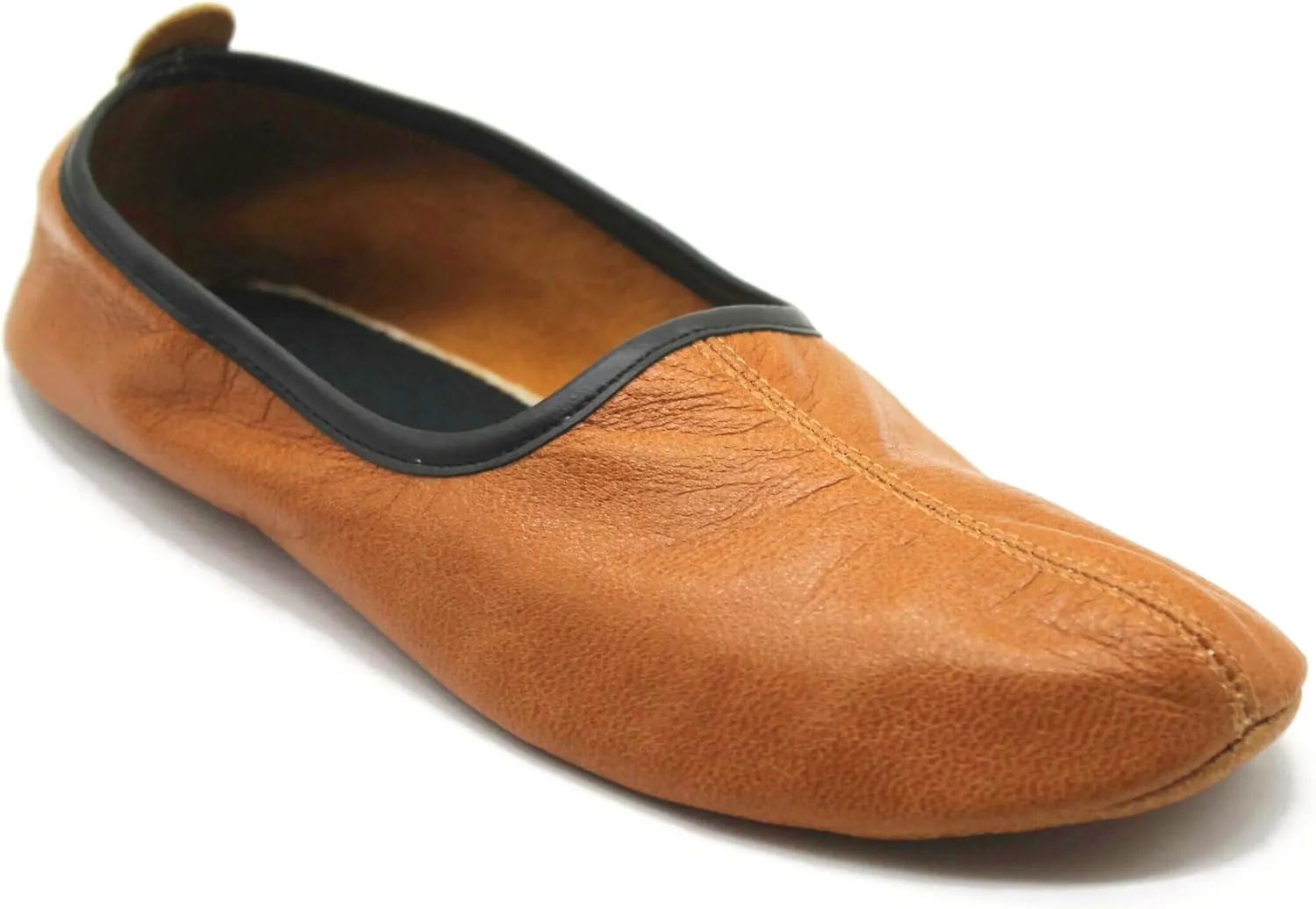 Mens Indoor Leather Slippers Antique Tan Traditional Babouche House Shoes Barefoot Moccasin
