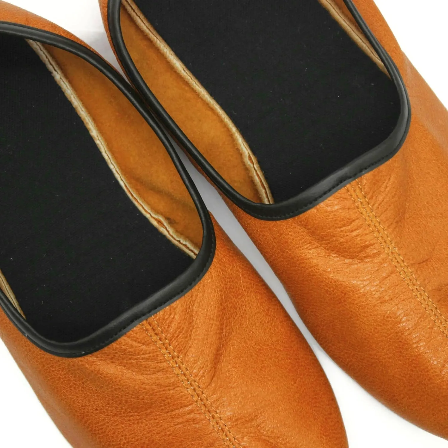 Mens Indoor Leather Slippers Antique Tan Traditional Babouche House Shoes Barefoot Moccasin