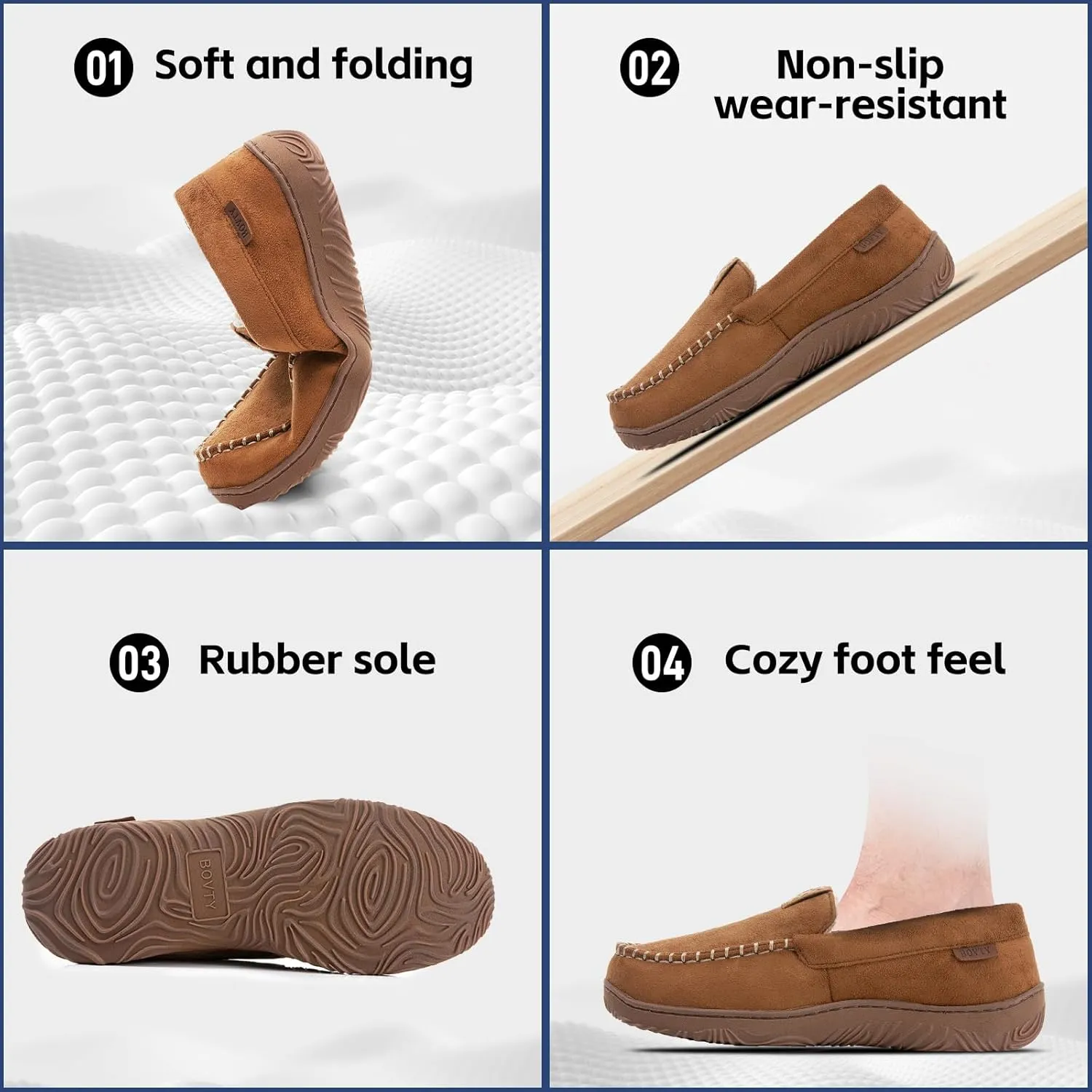 Men's Moccasin House Slippers - Memory Foam Indoor Outdoor Shoes Breathable Slip-on Loafers