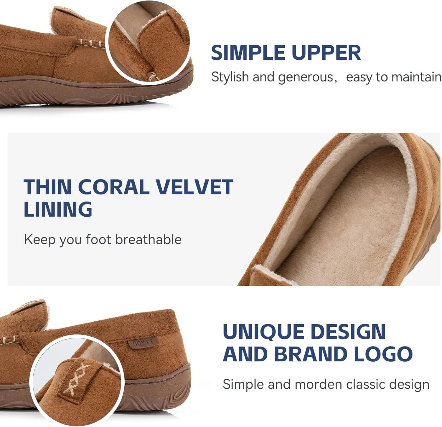 Men's Moccasin House Slippers - Memory Foam Indoor Outdoor Shoes Breathable Slip-on Loafers