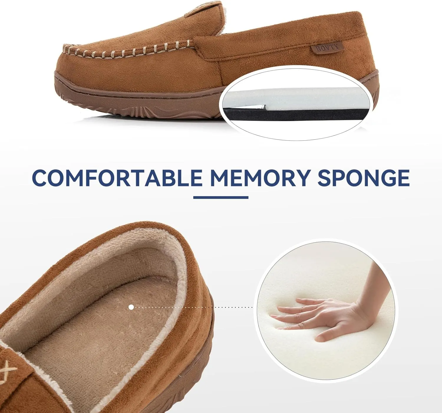 Men's Moccasin House Slippers - Memory Foam Indoor Outdoor Shoes Breathable Slip-on Loafers