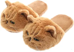 Millffy Unisex Kids Girls 3D Big Head Realistic Kitty Cat Womens Tabby cat Plush Fuzzy Slippers Ladies House Slippers