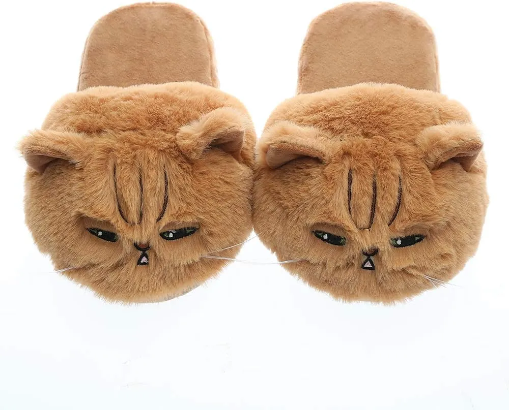 Millffy Unisex Kids Girls 3D Big Head Realistic Kitty Cat Womens Tabby cat Plush Fuzzy Slippers Ladies House Slippers