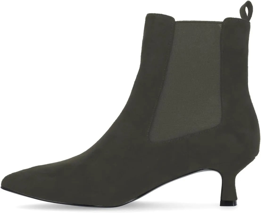 Milooey shoes Women's Kitten Low Heel Ankle Boots Pointed Toe Short Booties Elastic Chelsea Booties Pull On Comfortable Warm Dress Fashion Shoes Size 4-16 Us