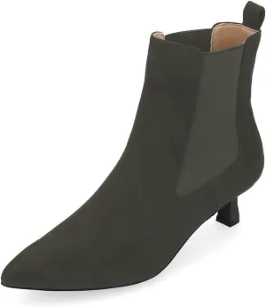 Milooey shoes Women's Kitten Low Heel Ankle Boots Pointed Toe Short Booties Elastic Chelsea Booties Pull On Comfortable Warm Dress Fashion Shoes Size 4-16 Us
