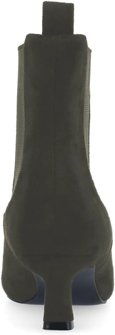 Milooey shoes Women's Kitten Low Heel Ankle Boots Pointed Toe Short Booties Elastic Chelsea Booties Pull On Comfortable Warm Dress Fashion Shoes Size 4-16 Us