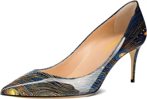 Milooey shoes Womens Sexy Kitten Low Heel Pumps Pointed Closed Toe Heels Summer Slip On Shoes for Party Travel Vacation Daily Dress Size 4-16 US