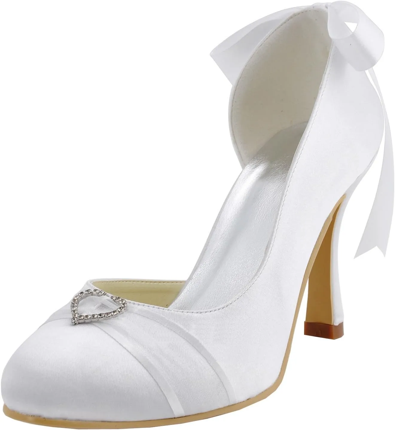 Minishion MZ591 Womens Round Toe Stiletto Heel Ribbon Bridal Satin Pump